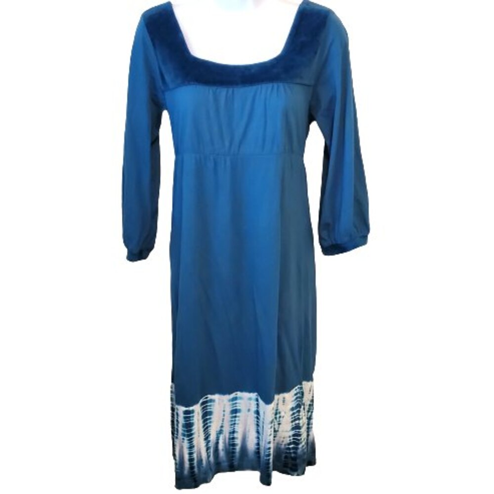 PrAna Teal Velvet Tie Dye Dress Cotton Boho 3/4 Sleeve Size S